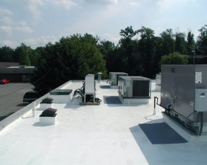 roof of commercial building with ducts