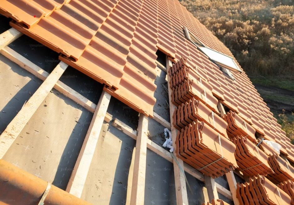 a roof with bricks and tiles on it